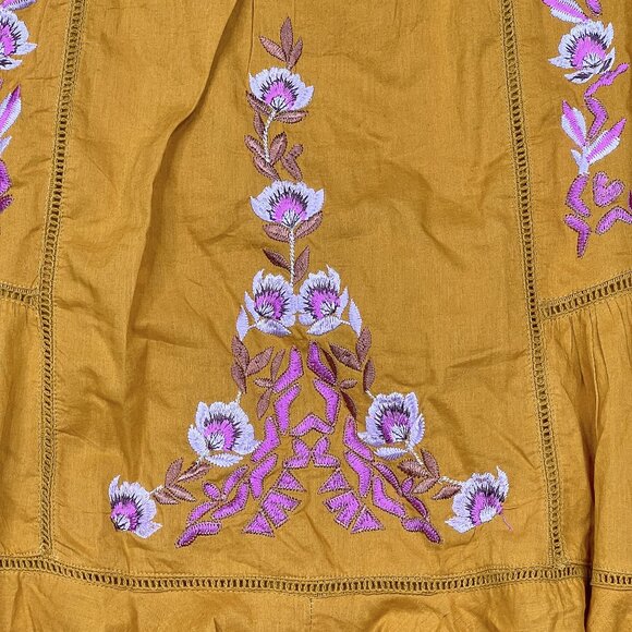 Free People Pavlo Embroidered Floral Ruffled Babydoll Tunic Goldenrod Sz S - NWT - Picture 7 of 11